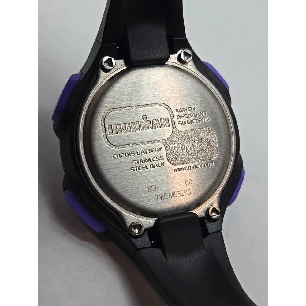 Timex Ironman Womens 36mm 30 Lap Indiglo Digital Purple Black WR 50M New Battery